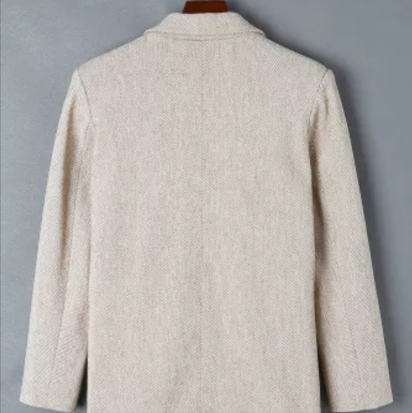 🙂New Chevron Ribbed Double Breasted Lapel Collar Blazer - Picture 7 of 16